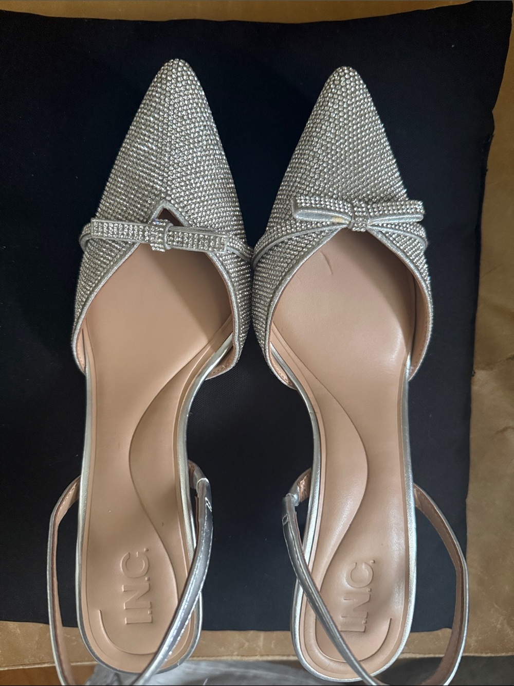 INC International Concepts Silver Rhinestone Pointed Slingback Heels - Picture 7 of 8